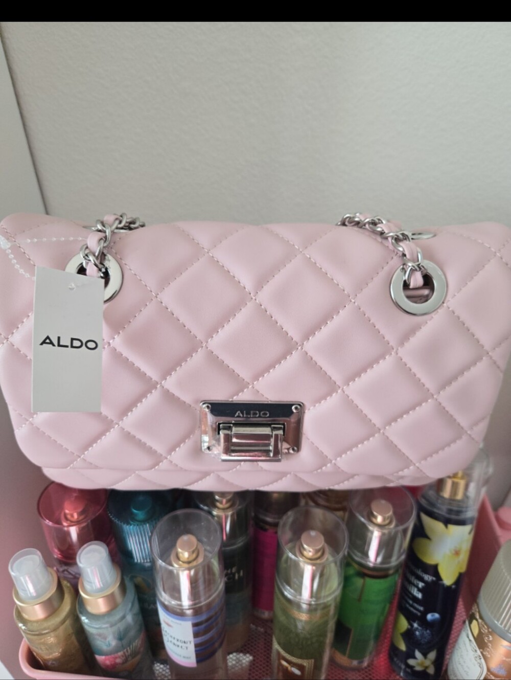 ALDO Quilted Light Pink Chain-Handle Shoulder Bag
